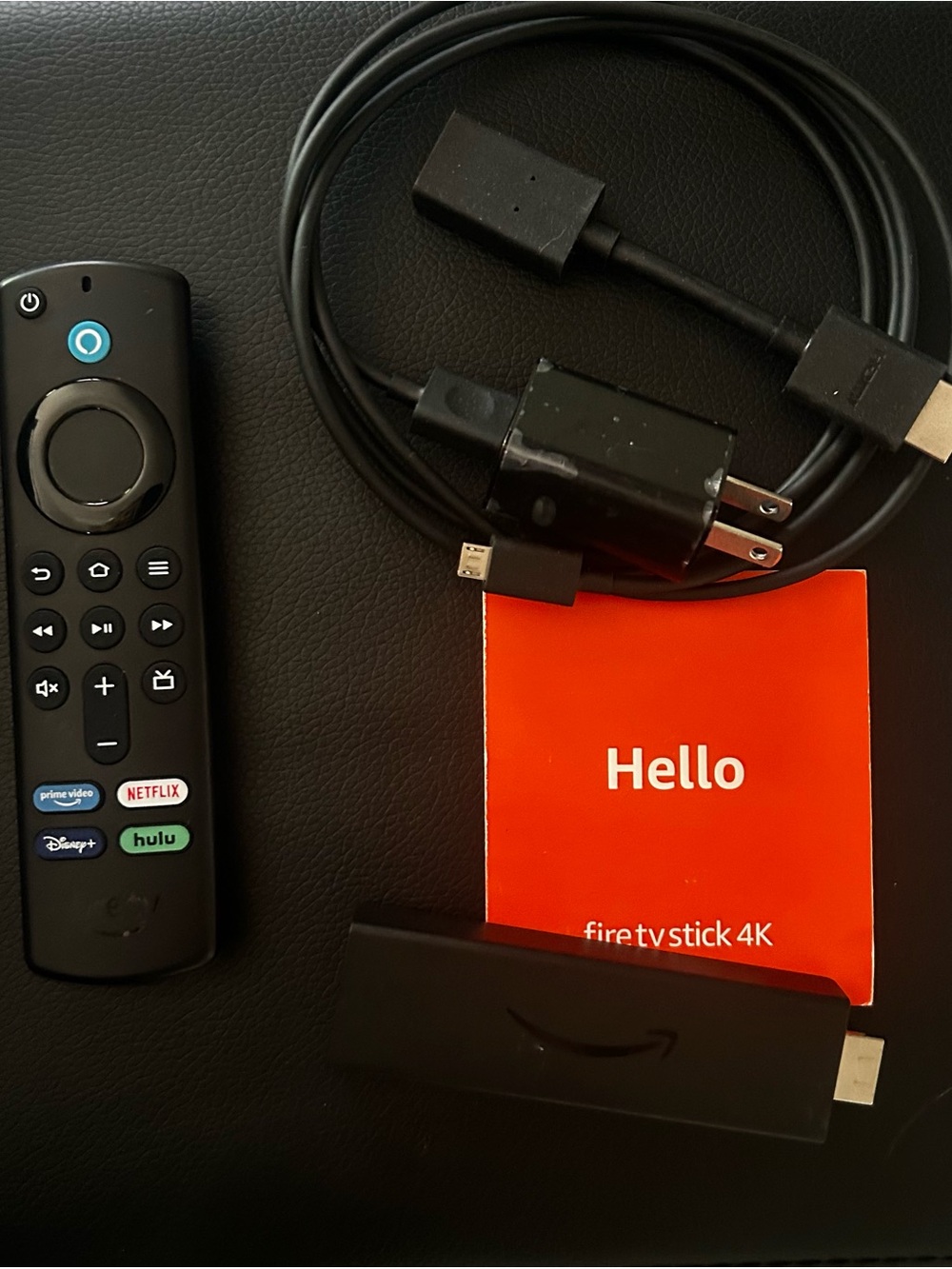 Amazon Black Fire TV Stick 4K Bundle with Red Quick-Start Card